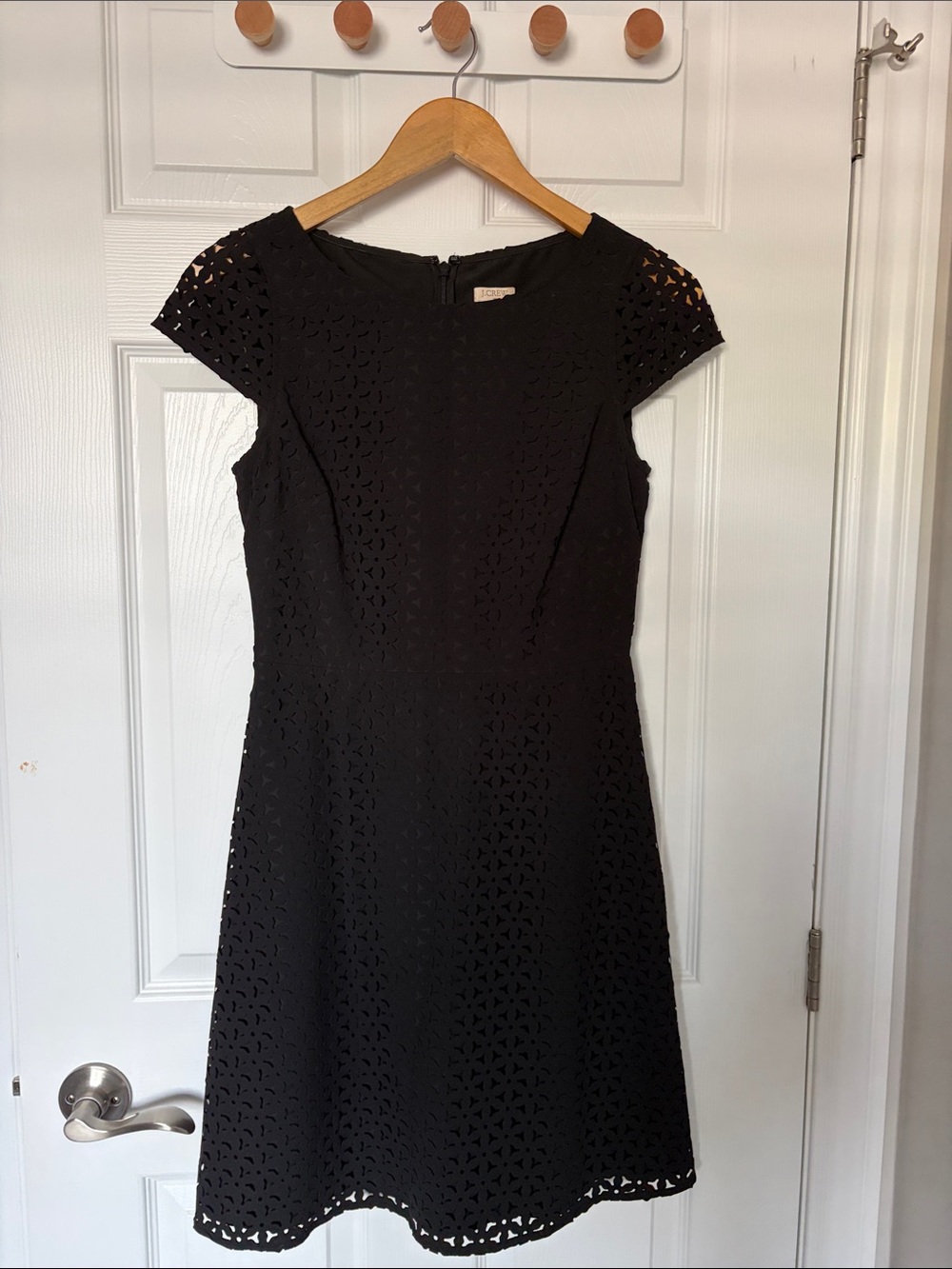 J. Crew Black Eyelet Cap-Sleeve Midi Dress